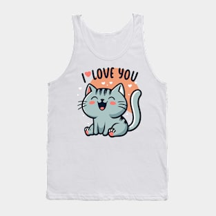 I Love You Cute Cat Design Tank Top